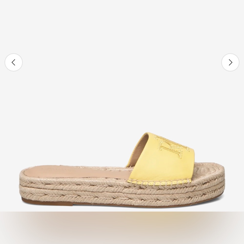 Lauren Ralph Lauren - Polly Nappa Yellow Leather Flat Platform Espadrille 9B NWT - Picture 2 of 11